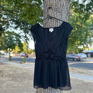 ECI Black Floral Embellished Blouse Y2K Vintage